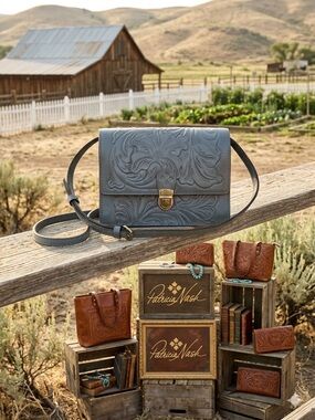 Patricia Nash Tooled Leather Crossbody Bag - Steel Blue